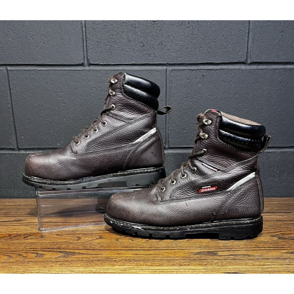 DICKIES Brown Leather Steel Toe Work Boots Men’s Sz 10